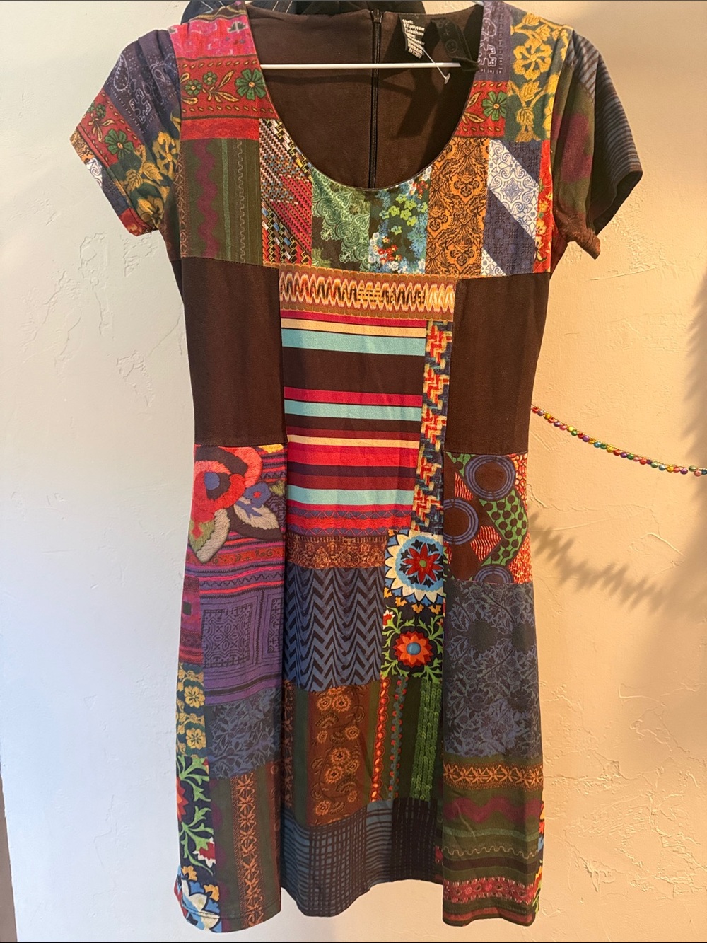 Desigual Multicolor Patchwork Midi Dress in Brown, Red, Green, Blue